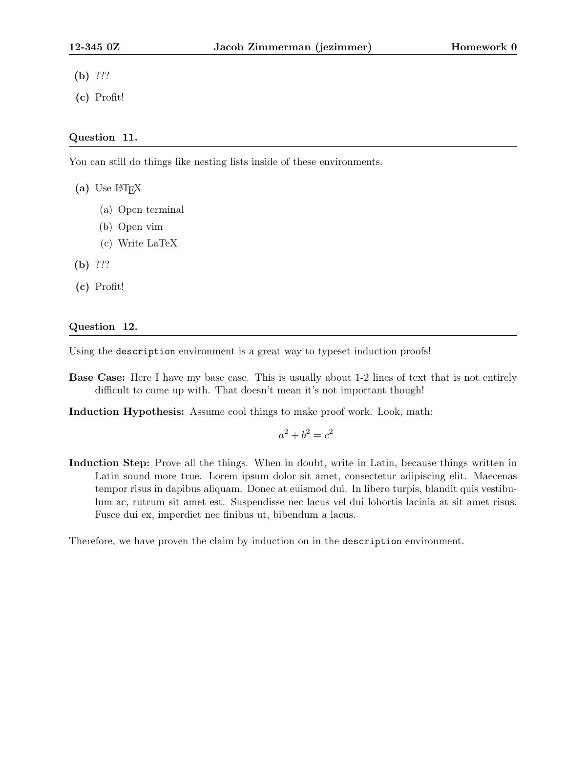 Homework assignment with numbered questions LaTeX template, page 2 of 2