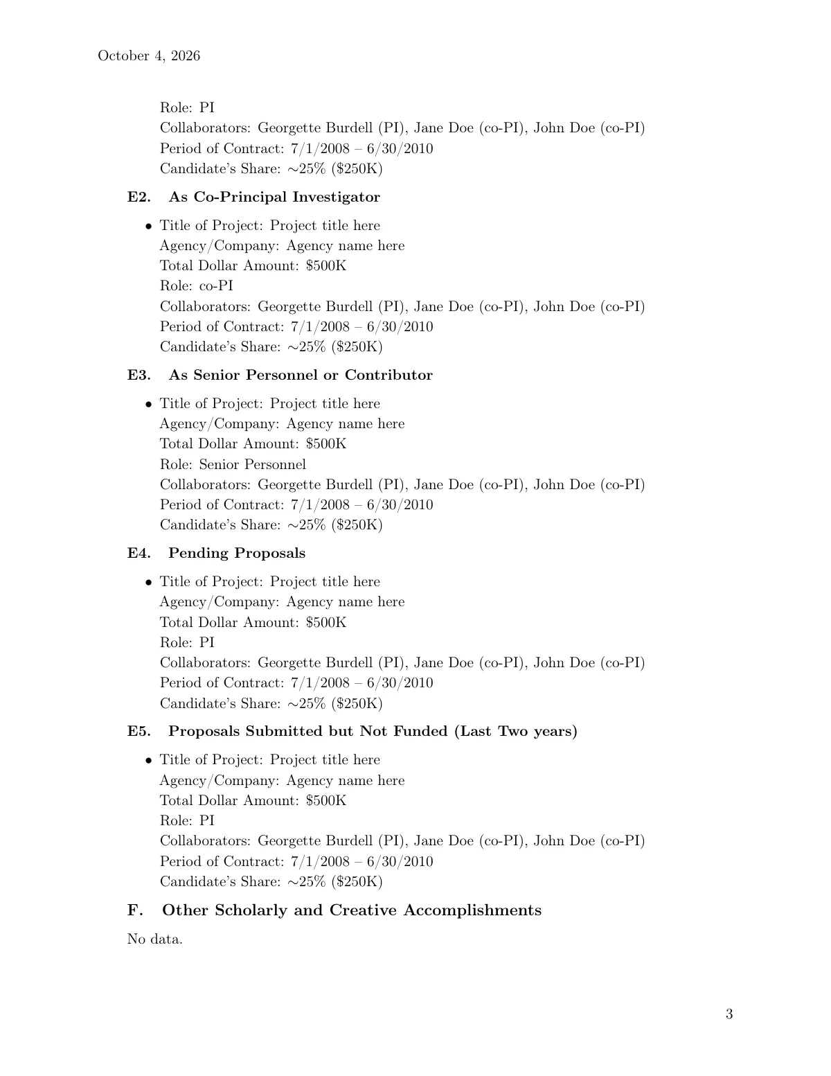 Georgia Tech faculty CV for promotion and tenure LaTeX template, page 4 of 6