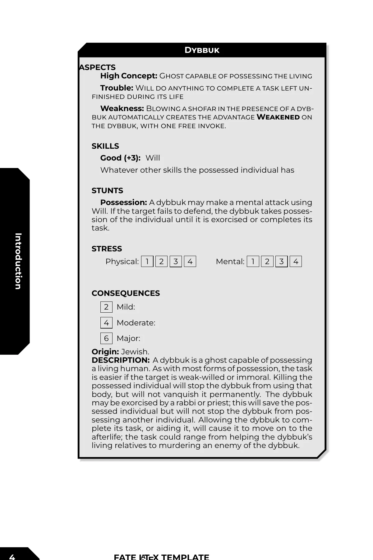 Fate Core tabletop RPG document LaTeX template, page 4 of 4