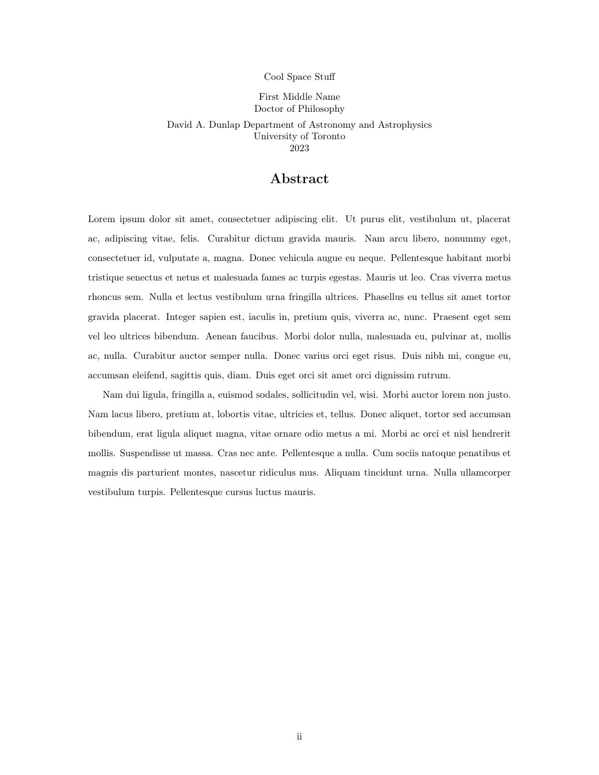 University of Toronto astronomy PhD thesis LaTeX template, page 2 of 18