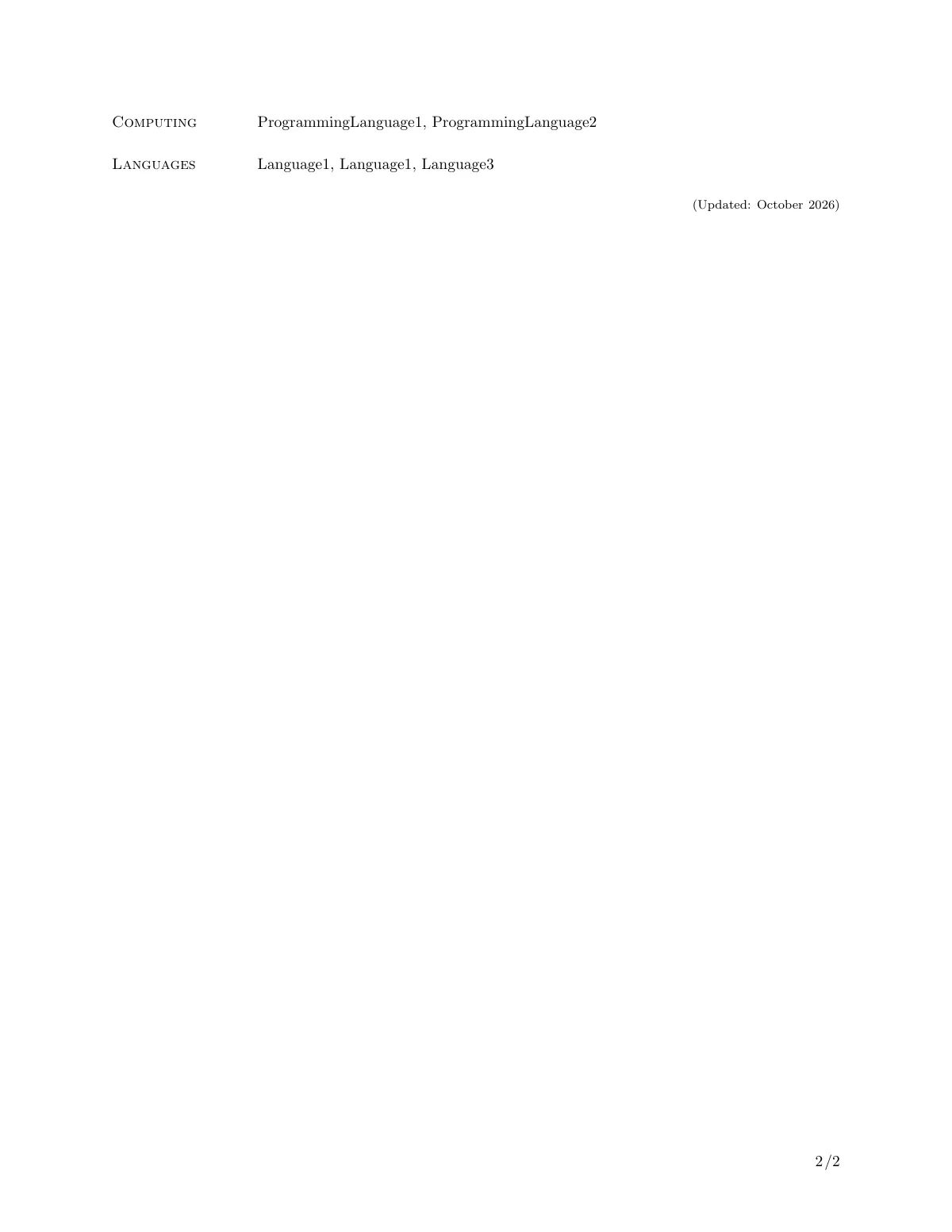Economics PhD CV with bibliography LaTeX template, page 2 of 2