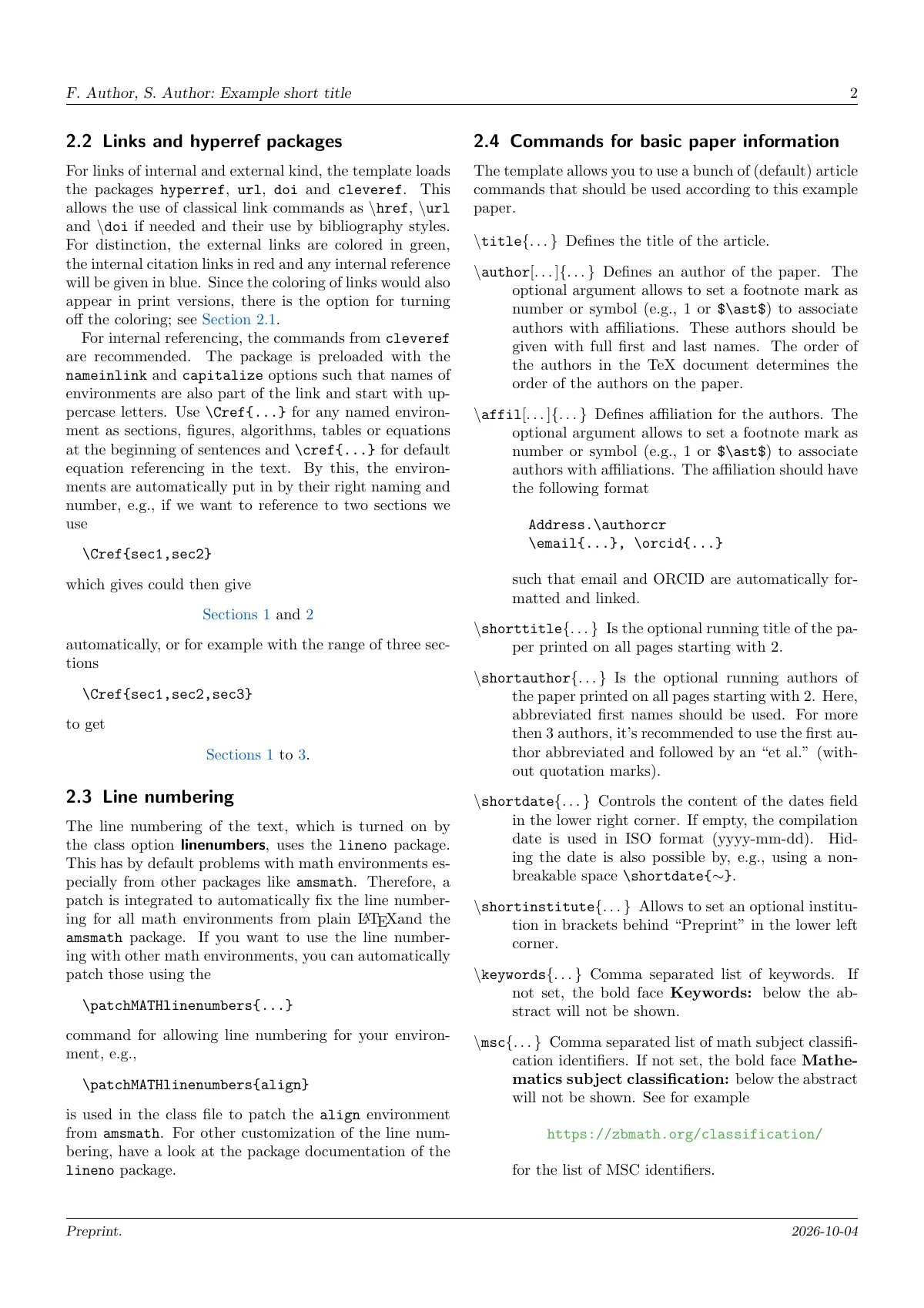 arXiv preprint template with ORCID authors LaTeX template, page 2 of 4