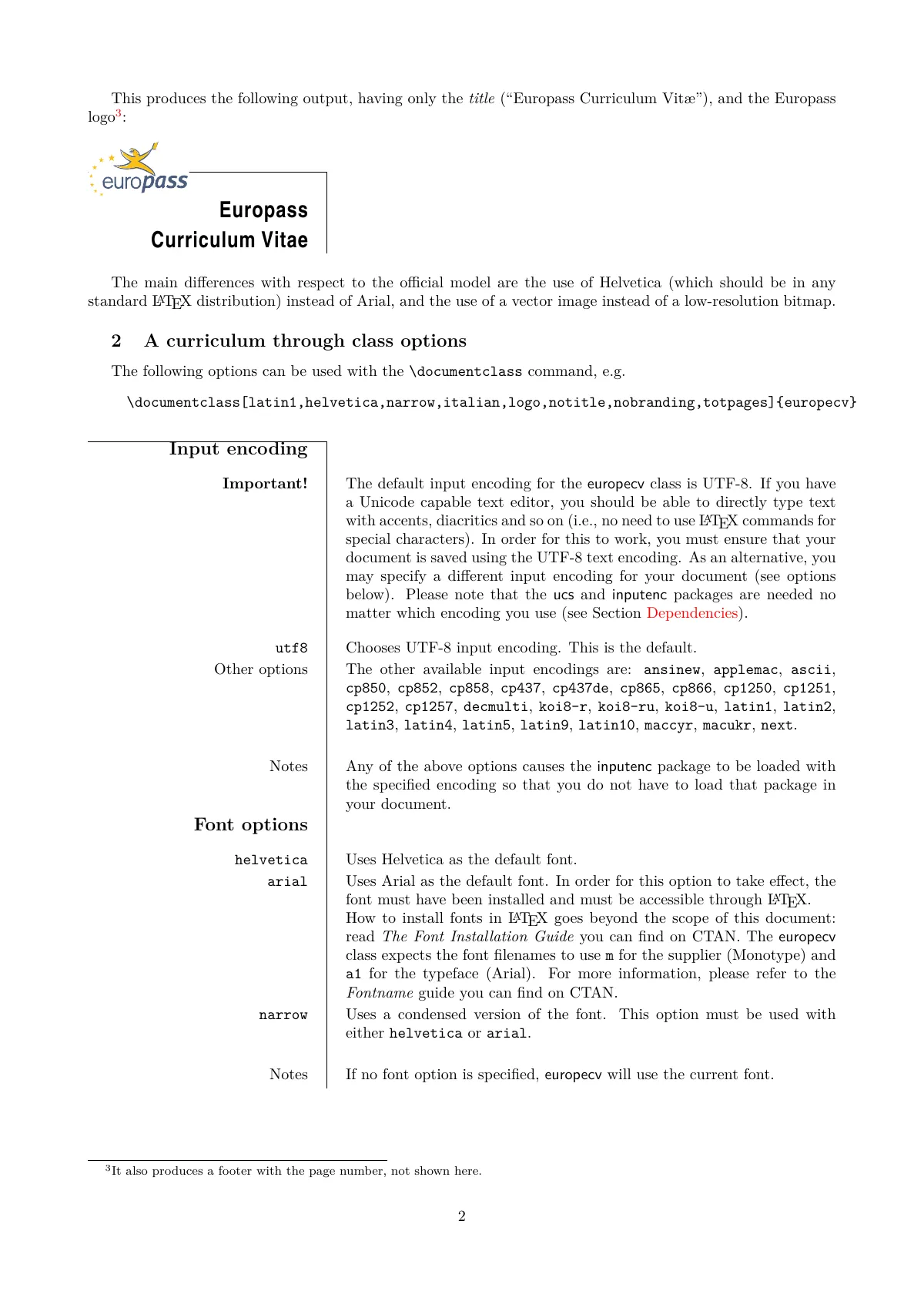 Plantilla de LaTeX Manual de la clase europecv, página 2 de 17