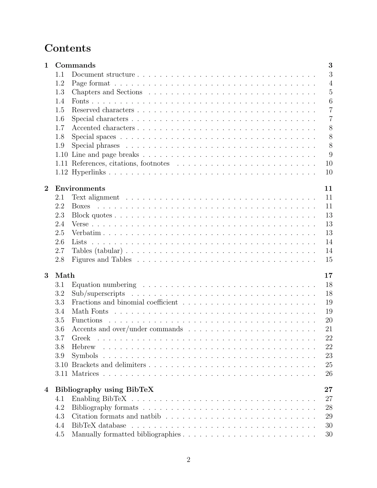 LaTeX quick reference guide LaTeX template, page 2 of 32