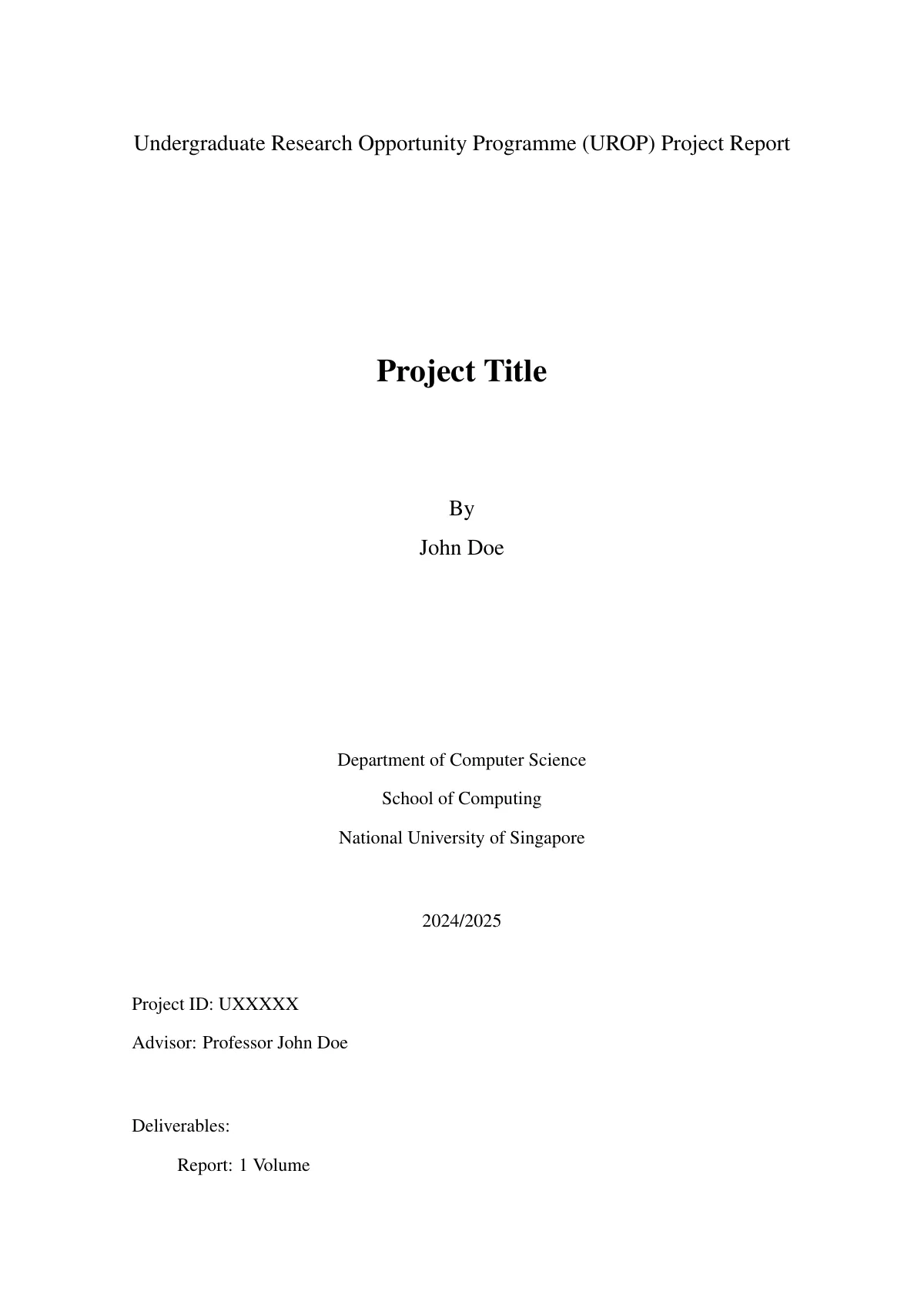 NUS School of Computing UROP and FYP report LaTeX template, page 2 of 17