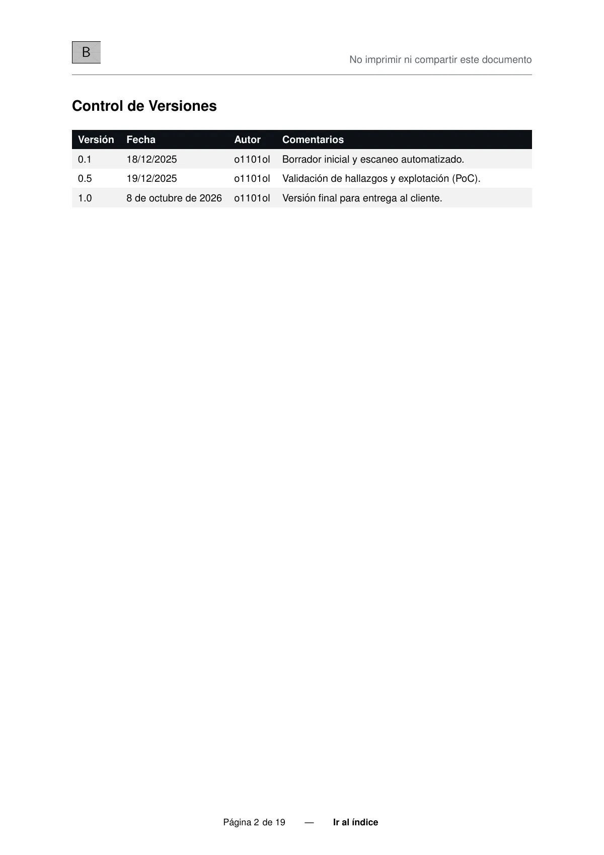 Plantilla de LaTeX Informe de pentesting en español, página 3 de 20