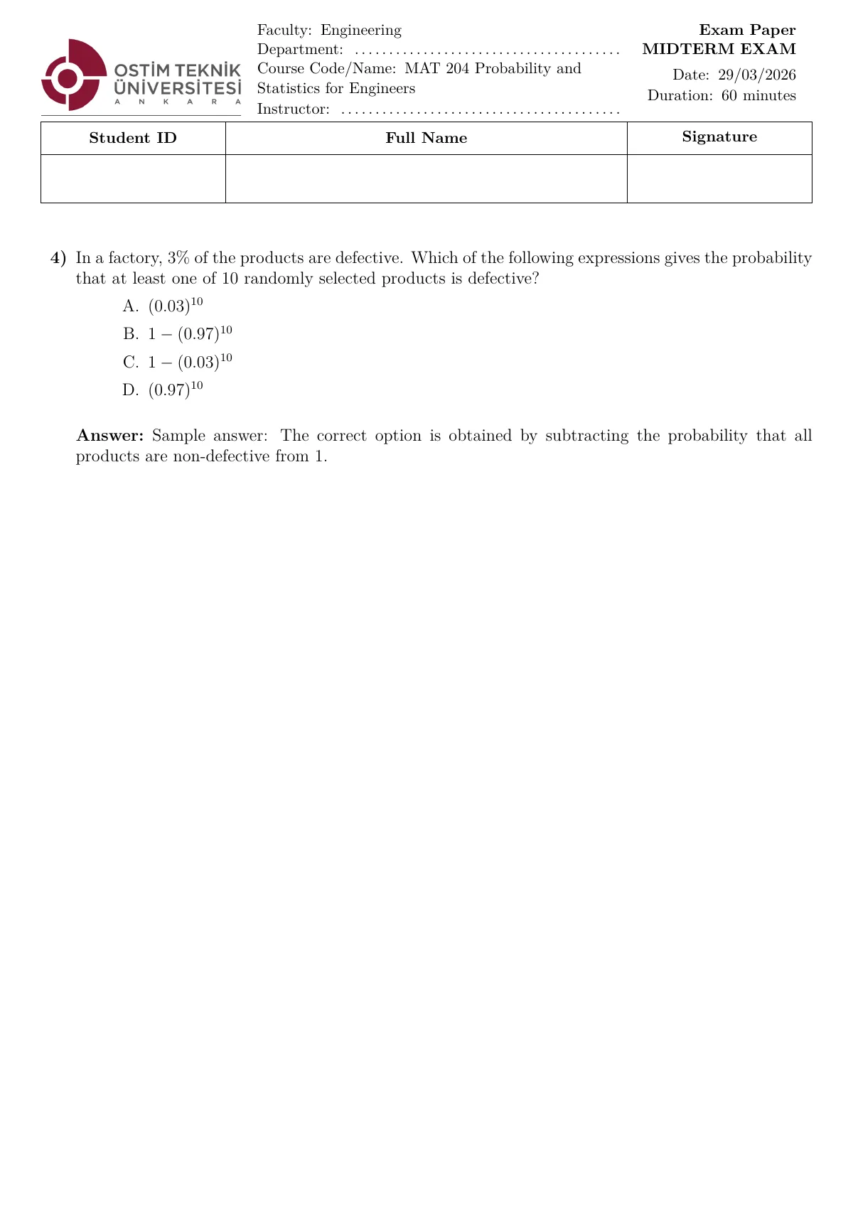 LaTeX-mallen Tentamenspapper, OSTİM Technical University, sida 5 av 6