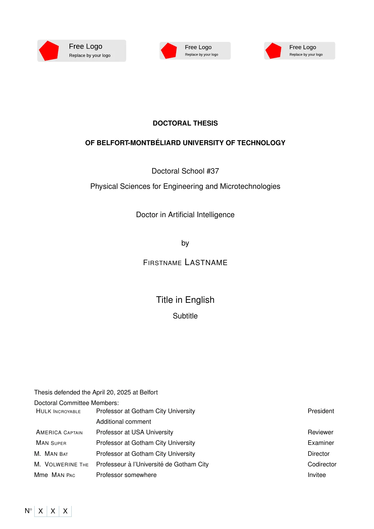 LaTeX-Vorlage PhD-Dissertation der UTBM, Doktorandenschule SPIM, Englisch, Seite 3 von 48