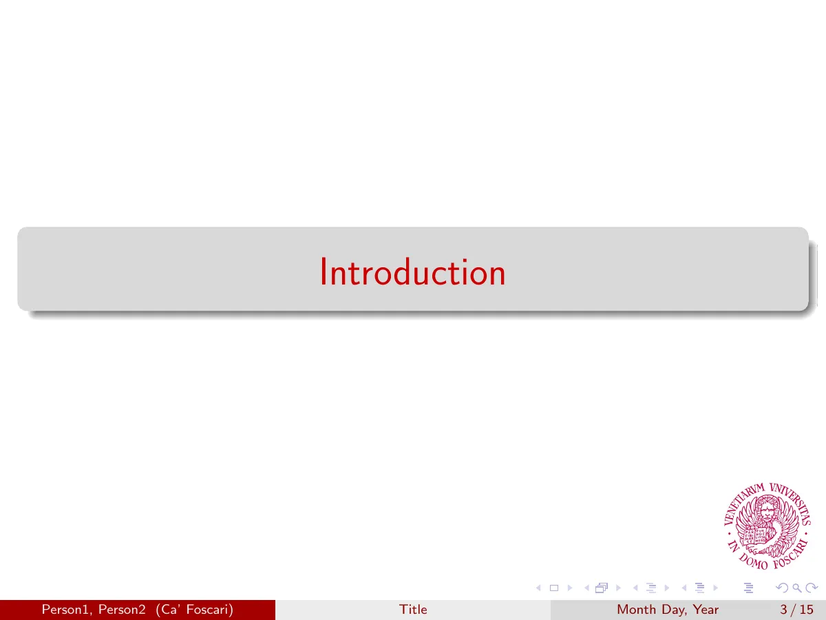 Ca' Foscari University of Venice Beamer theme LaTeX template, page 3 of 19