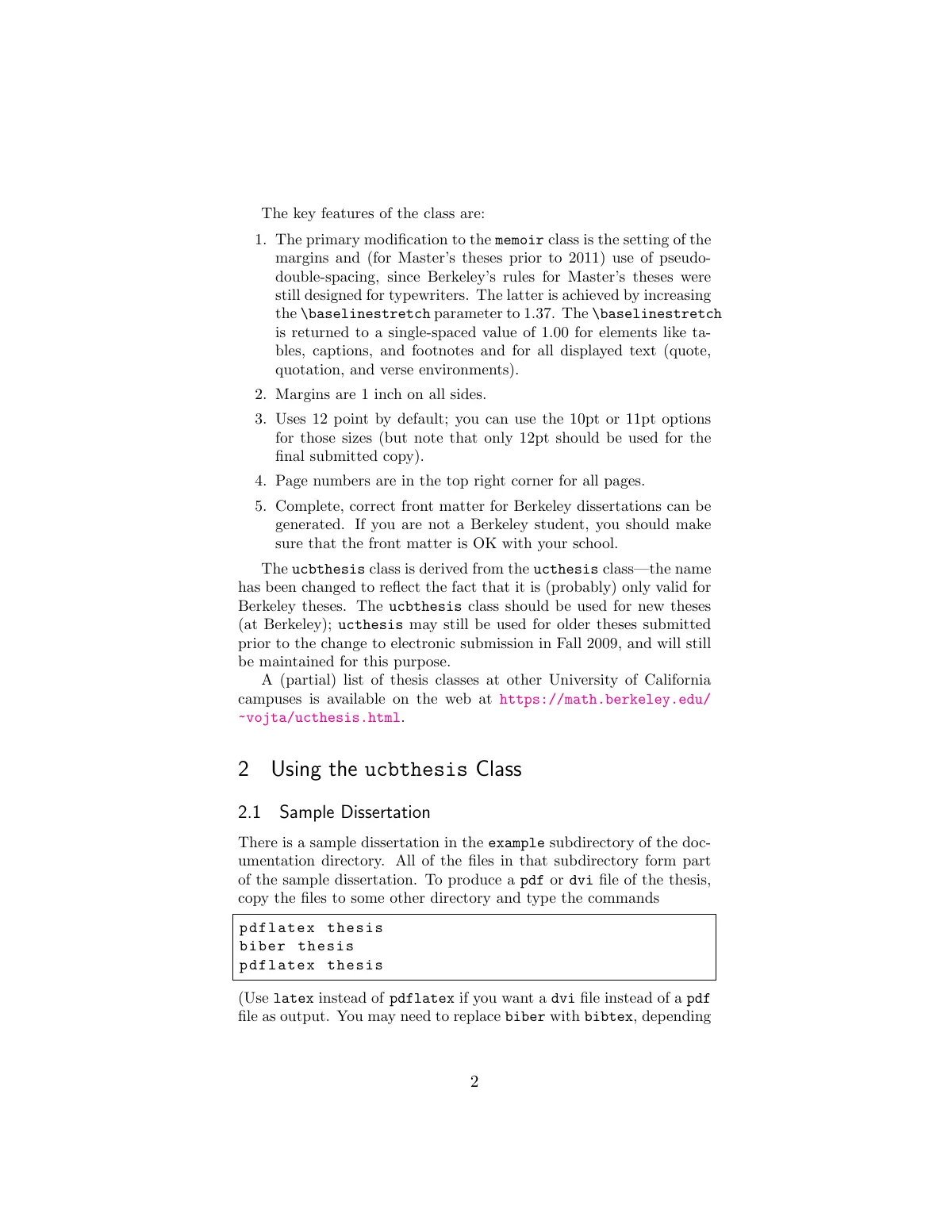 Modèle LaTeX Manuel de la classe de thèse UC Berkeley, page 2 sur 9