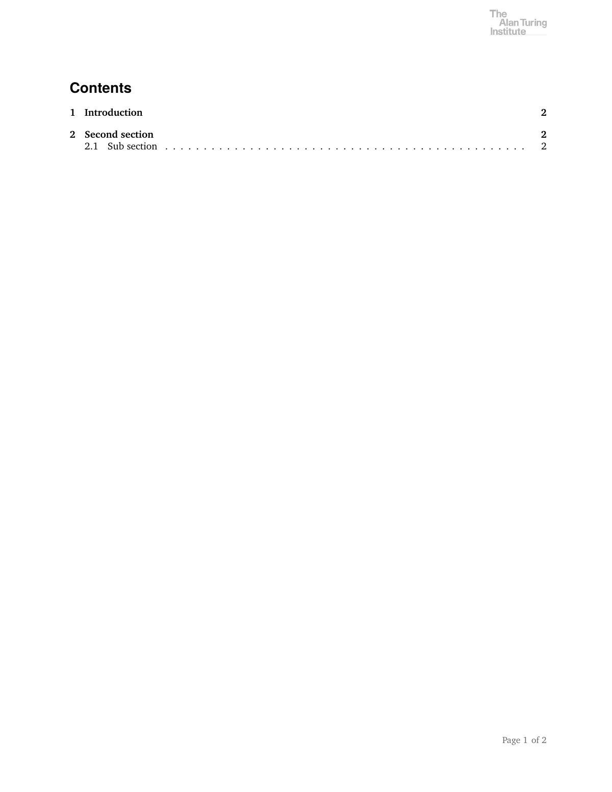 Branded research project report with title page LaTeX template, page 2 of 3