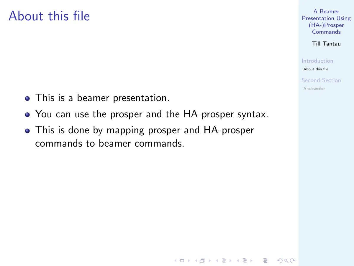 Beamer slides emulating Prosper commands LaTeX template, page 5 of 9