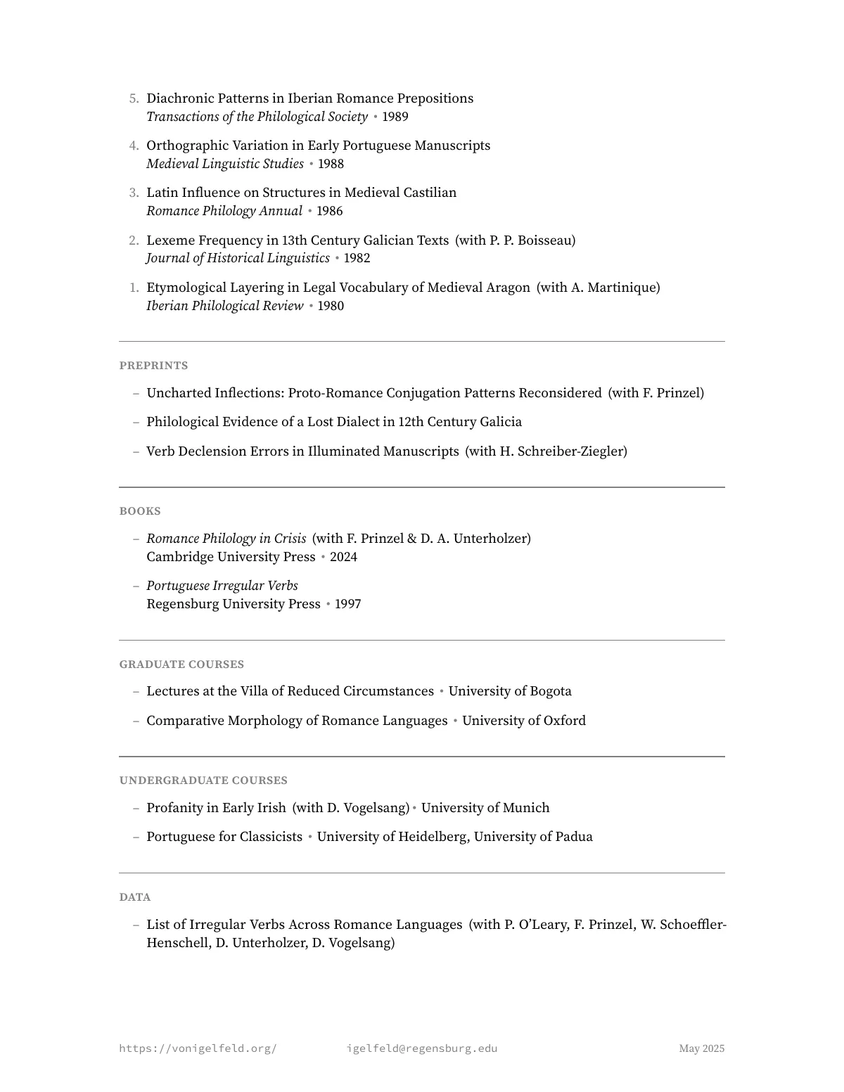 Minimalist academic CV LaTeX template, page 2 of 3