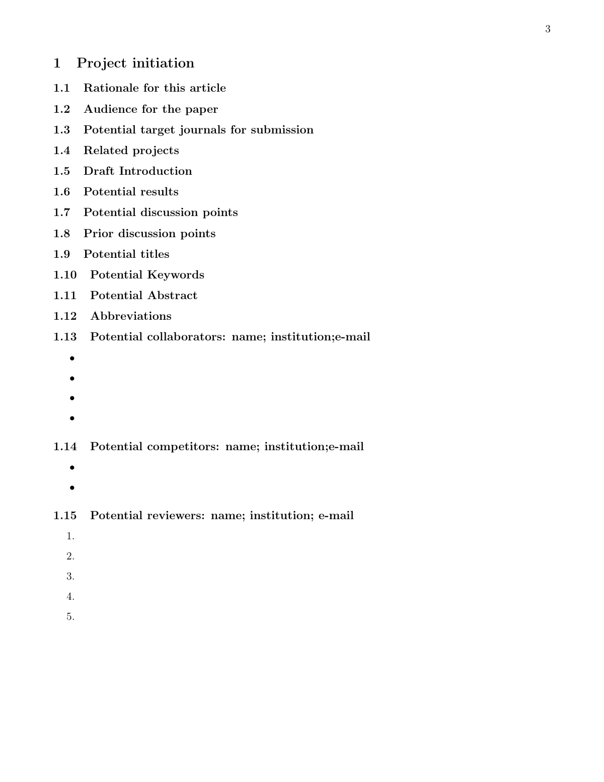 LaTeX-Vorlage Manuskript-Schreibprotokoll mit Entscheidungen und Zeitplan, Seite 3 von 17
