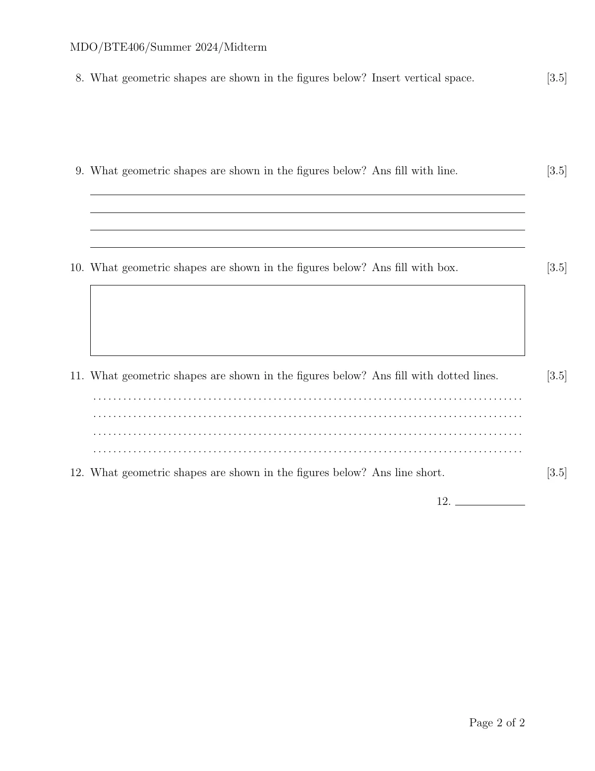 Exam paper for Brac University LaTeX template, page 2 of 2