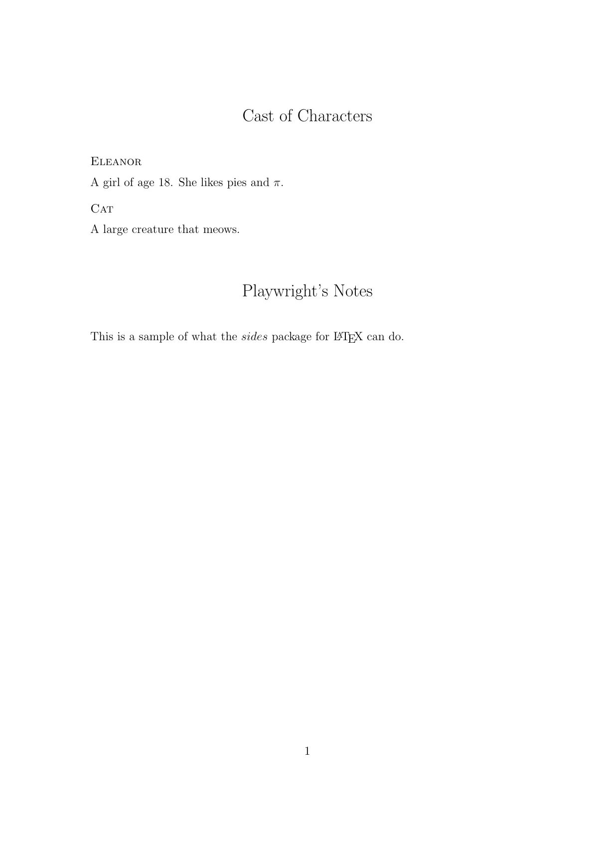 LaTeX-Vorlage Theaterstück-Skript mit Rollenverzeichnis, Seite 2 von 5