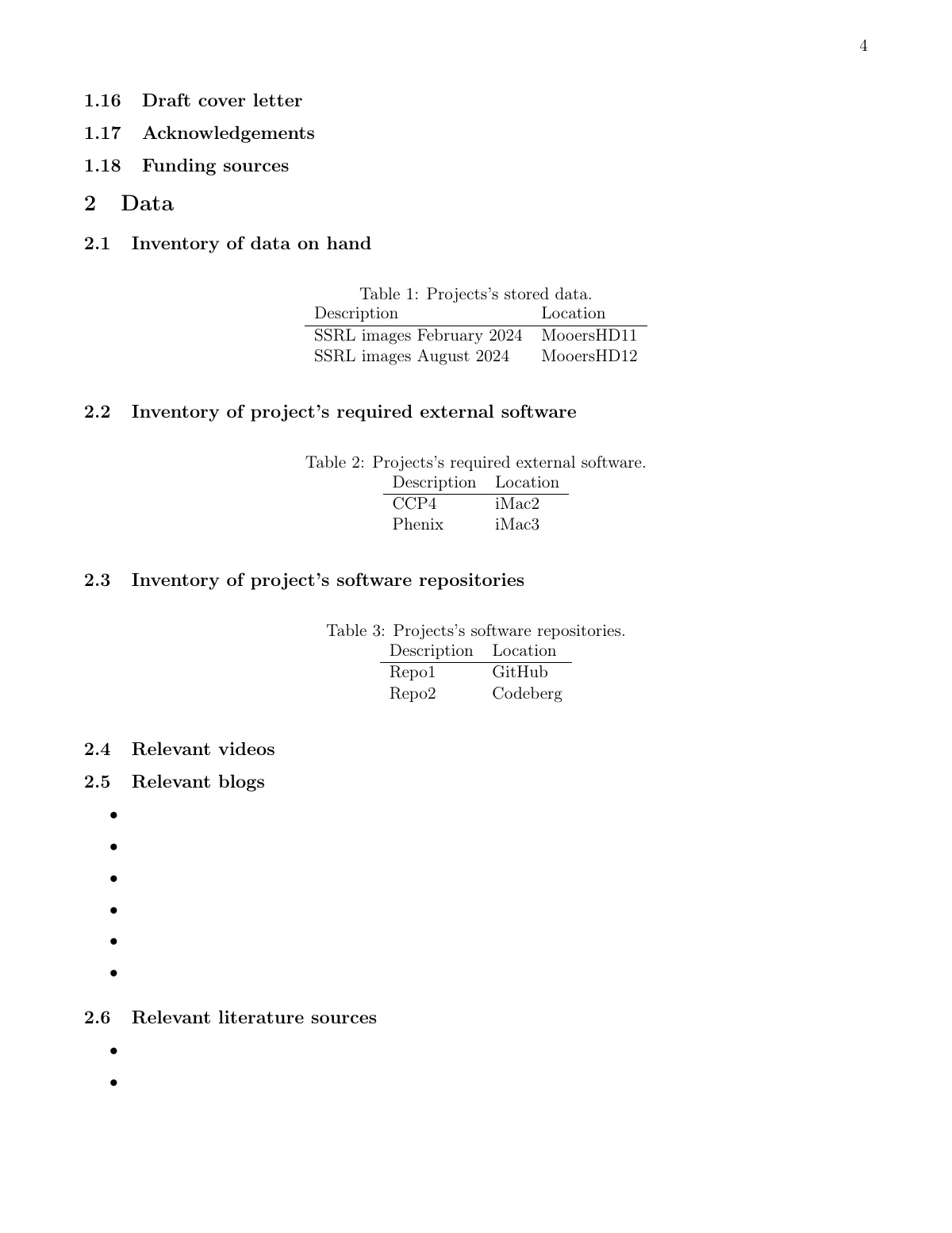 LaTeX-Vorlage Manuskript-Schreibprotokoll mit Entscheidungen und Zeitplan, Seite 4 von 17