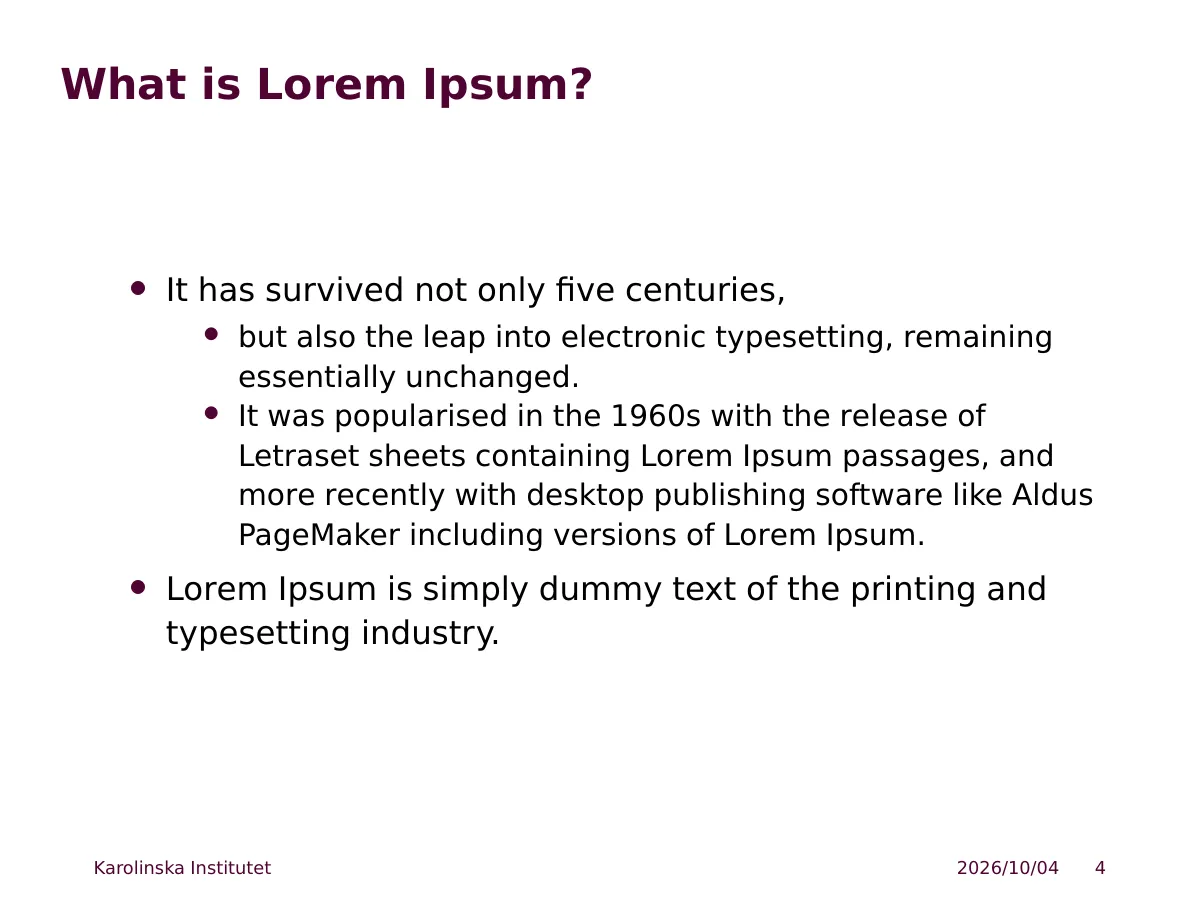LaTeX-mallen Karolinska Institutet Beamer theme, sida 4 av 17