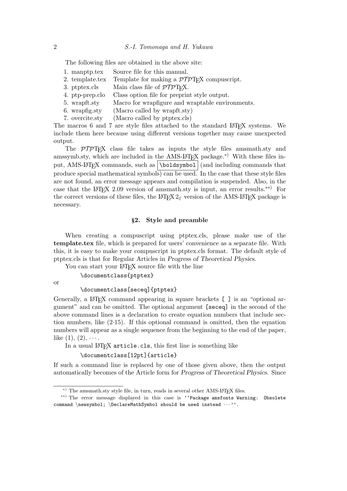 Progress of Theoretical Physics compuscript (PTPTeX) LaTeX template, page 2 of 12