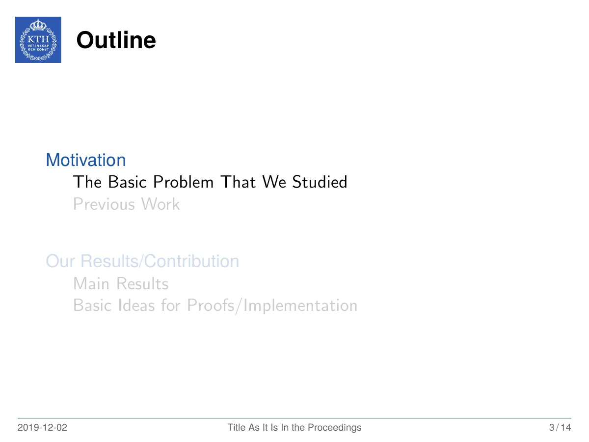 KTH Royal Institute of Technology Beamer theme LaTeX template, page 3 of 19