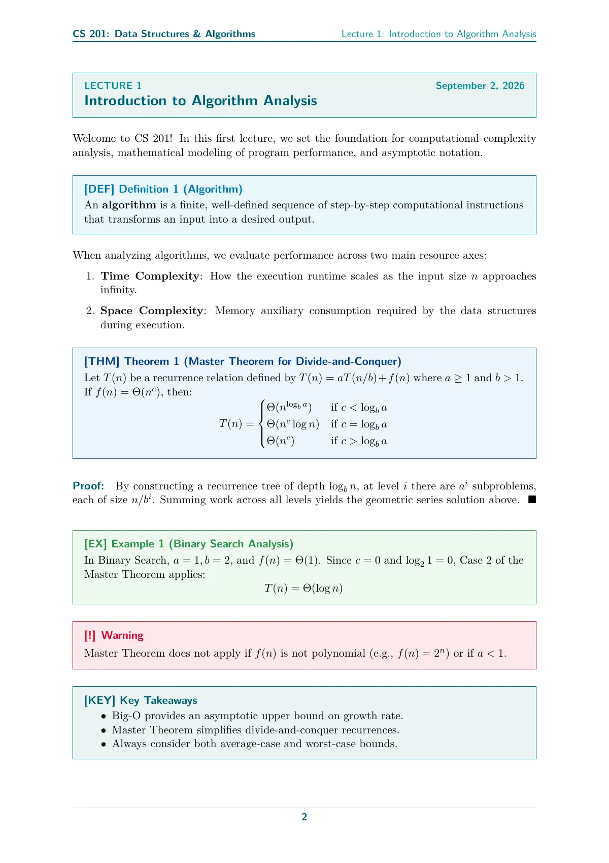 Modern course notes with lecture tracking LaTeX template, page 2 of 3