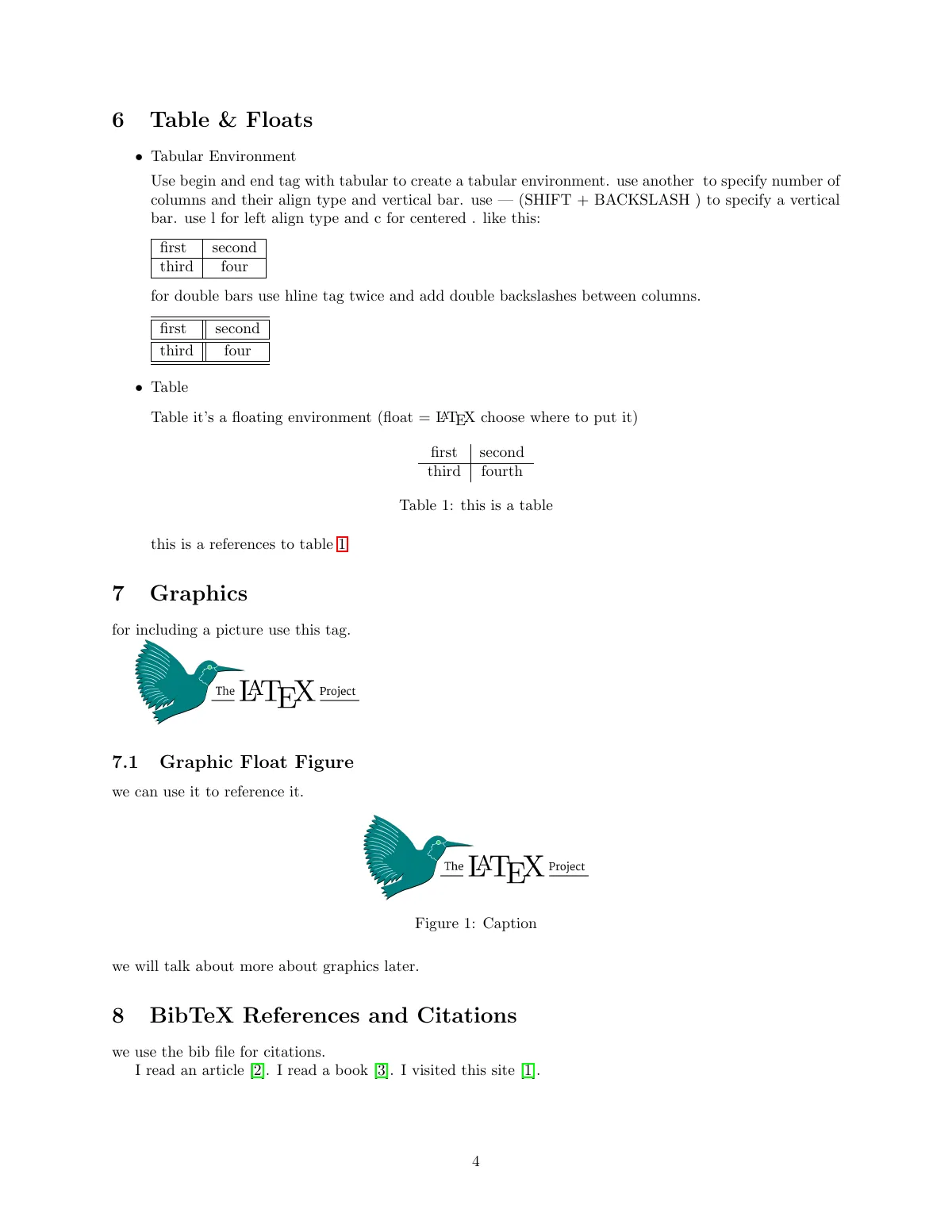 LaTeX basics guide with sections, figures and algorithms LaTeX template, page 4 of 7