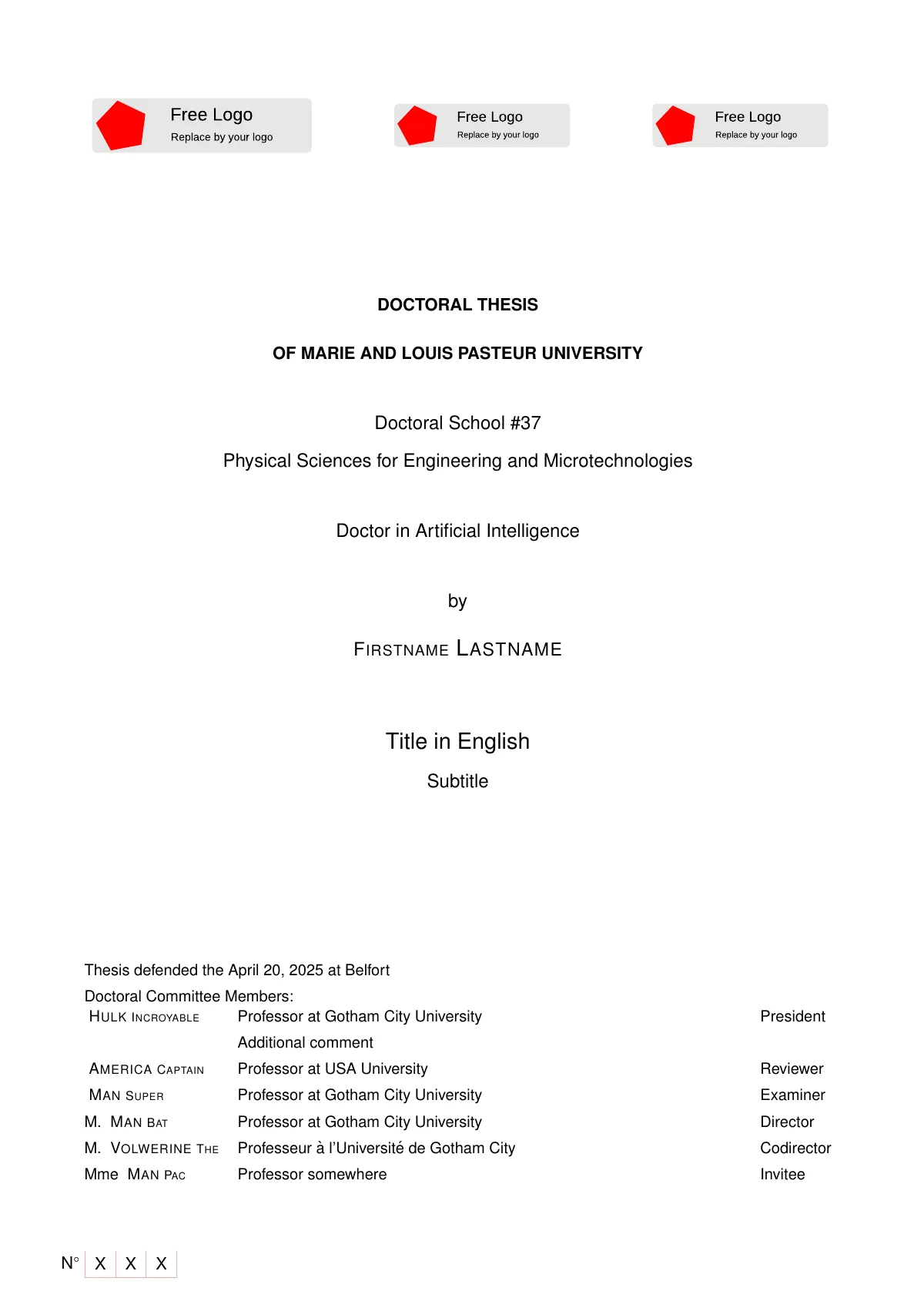Université Marie et Louis Pasteur PhD thesis, SPIM, English LaTeX template, page 3 of 48