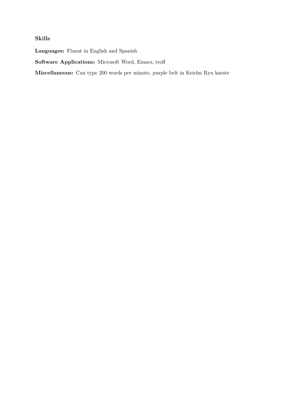 Classic two-page résumé with shaded headings LaTeX template, page 2 of 2