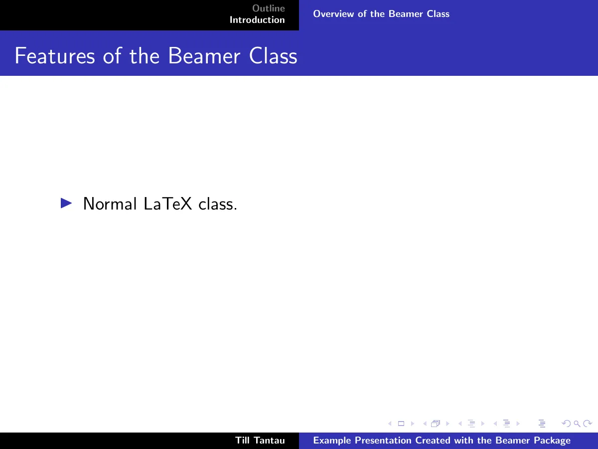 LaTeX-Vorlage Klassische Beamer-Beispielpräsentation mit Gliederung, Seite 3 von 5