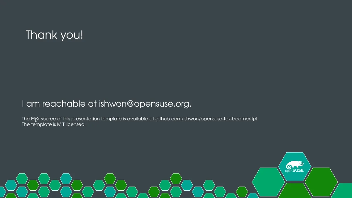 openSUSE Beamer presentation LaTeX template, page 4 of 4