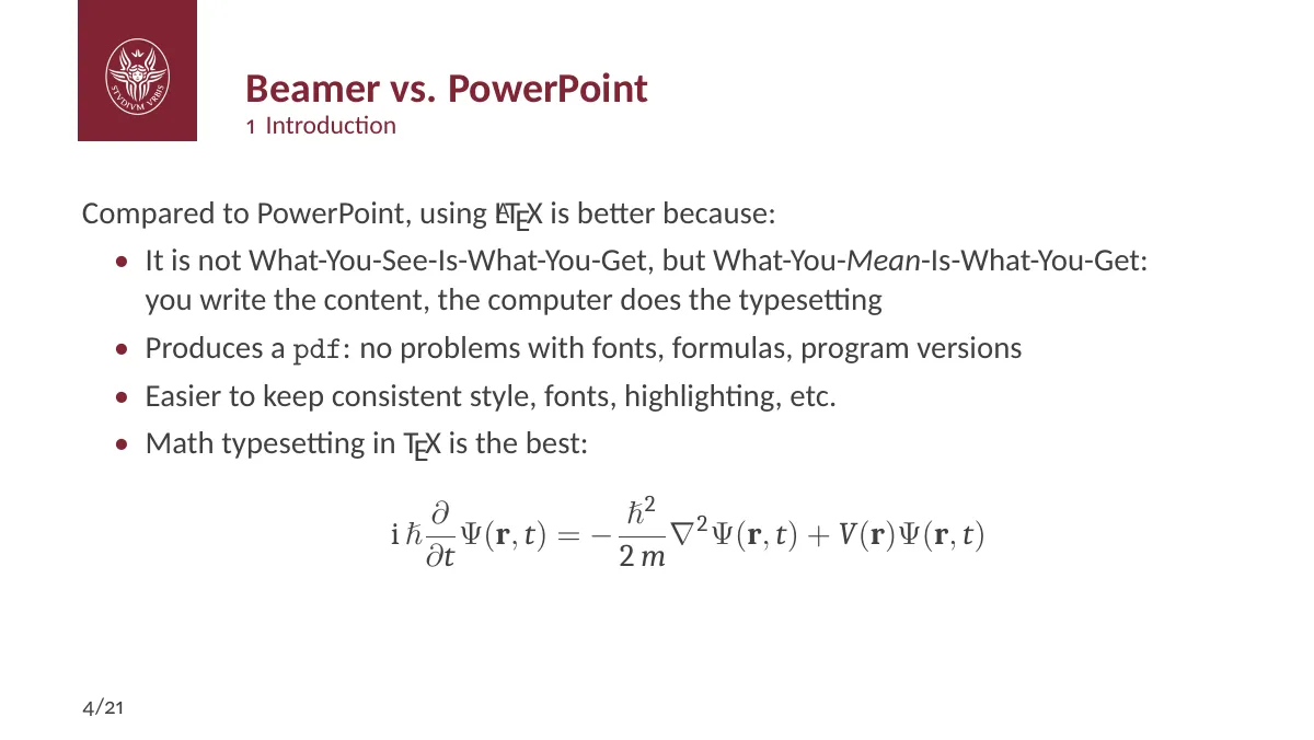 Sapienza University of Rome Beamer theme LaTeX template, page 5 of 25