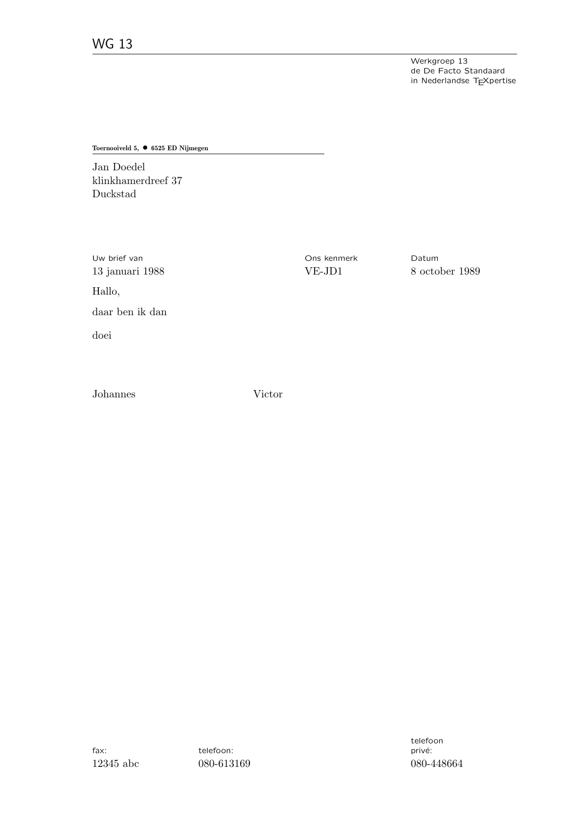 LaTeX-Vorlage Niederländischer Geschäftsbrief, NTG brief-Klasse, Seite 3 von 4