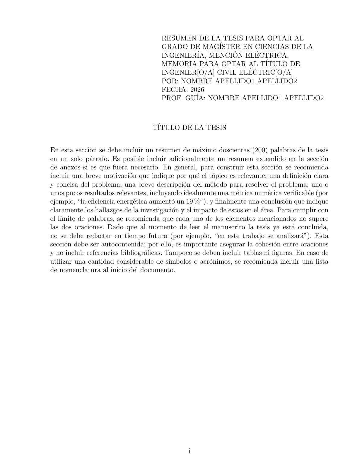 Modèle LaTeX Thèse de troisième cycle, Universidad de Chile, page 2 sur 23