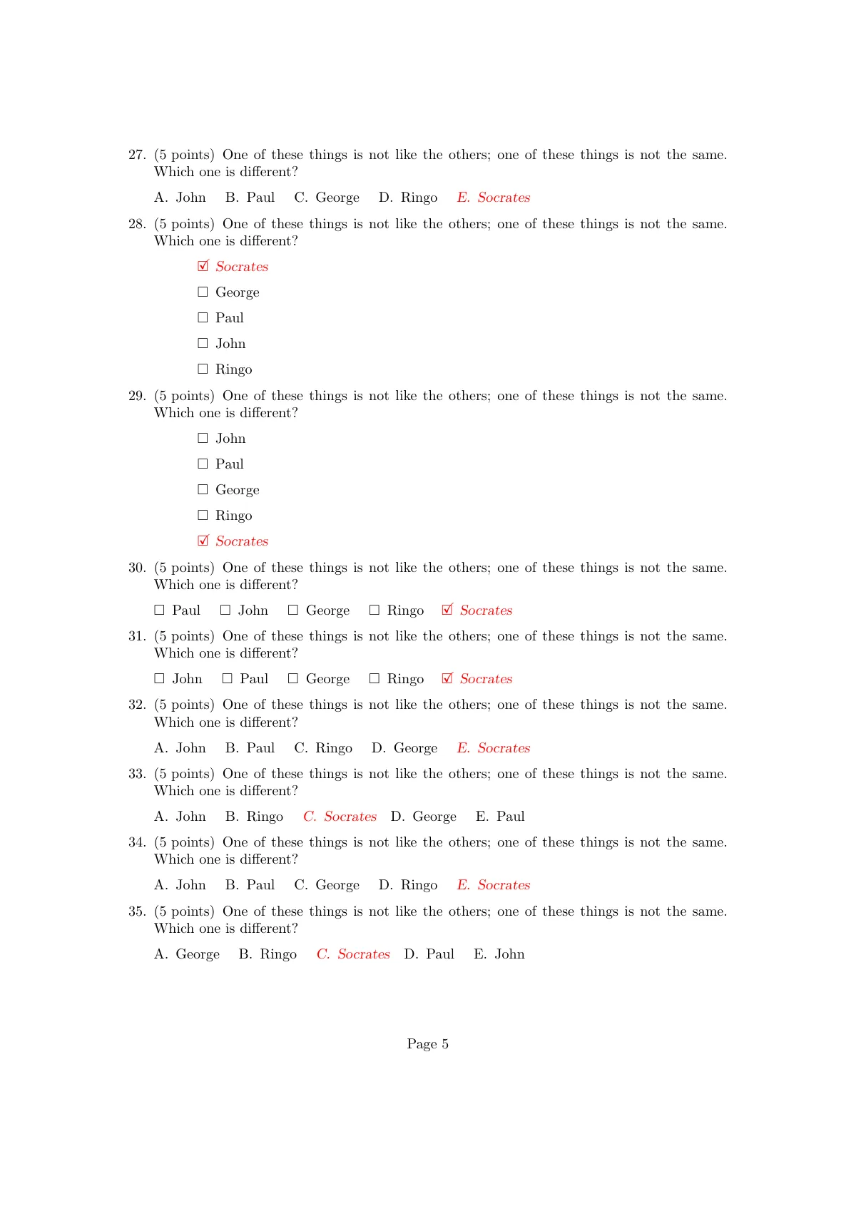 Exam with randomised multiple-choice answers LaTeX template, page 5 of 10