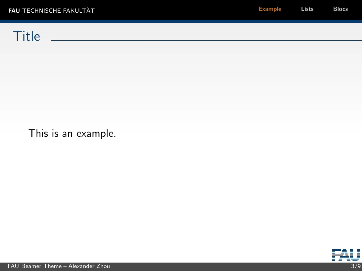 FAU Erlangen Technical Faculty Beamer theme LaTeX template, page 3 of 12