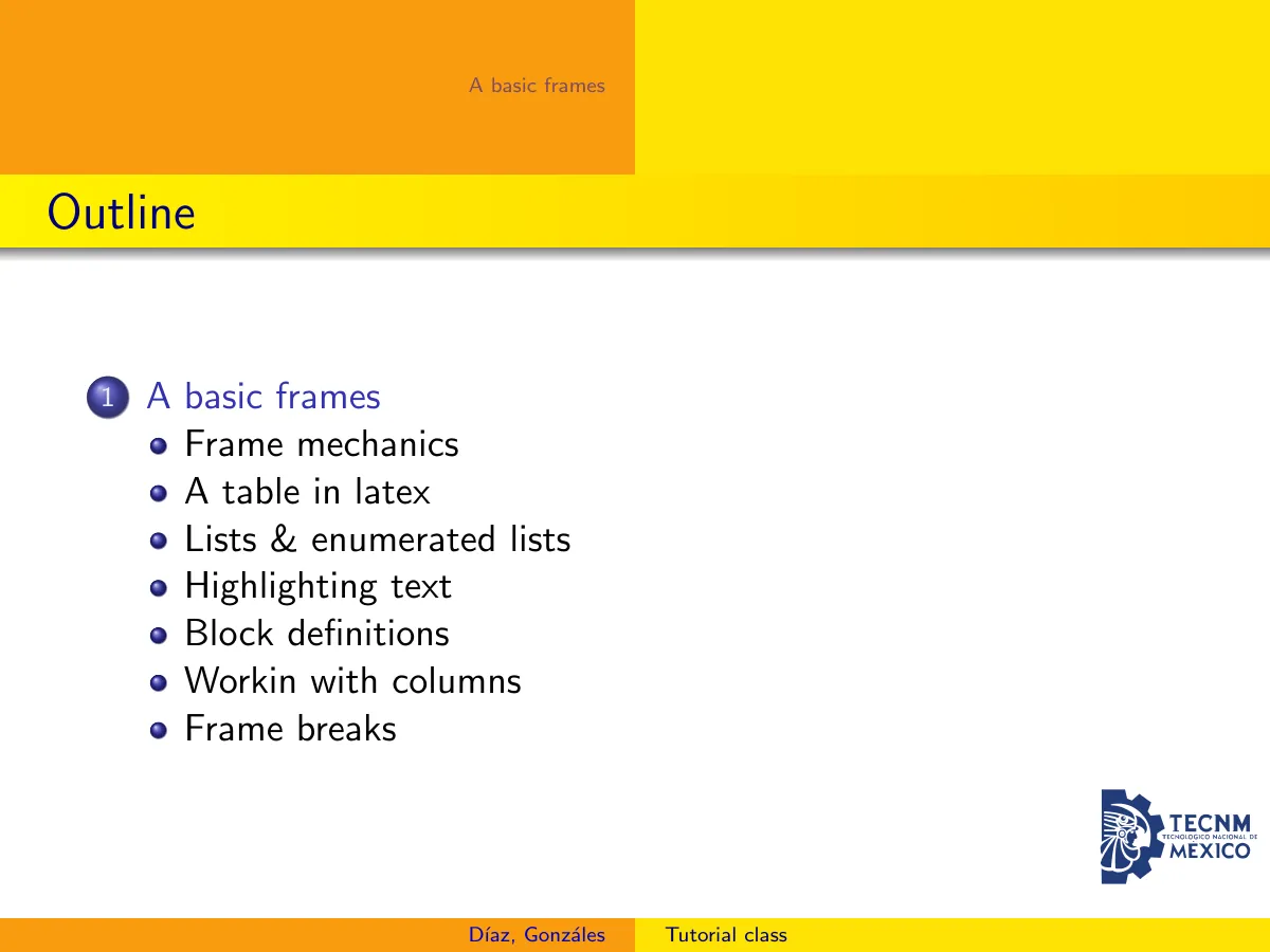 Beamer presentation course LaTeX template, page 2 of 11