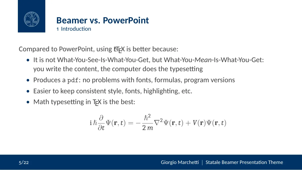 University of Milan Statale Beamer presentation LaTeX template, page 5 of 25