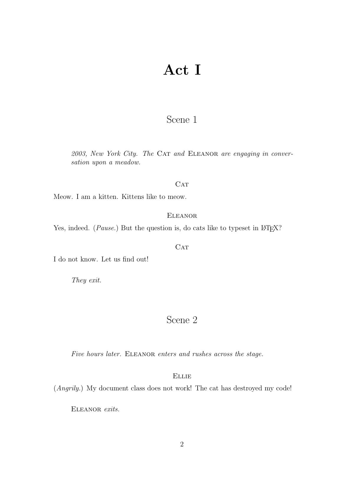 LaTeX-Vorlage Theaterstück-Skript mit Rollenverzeichnis, Seite 3 von 5