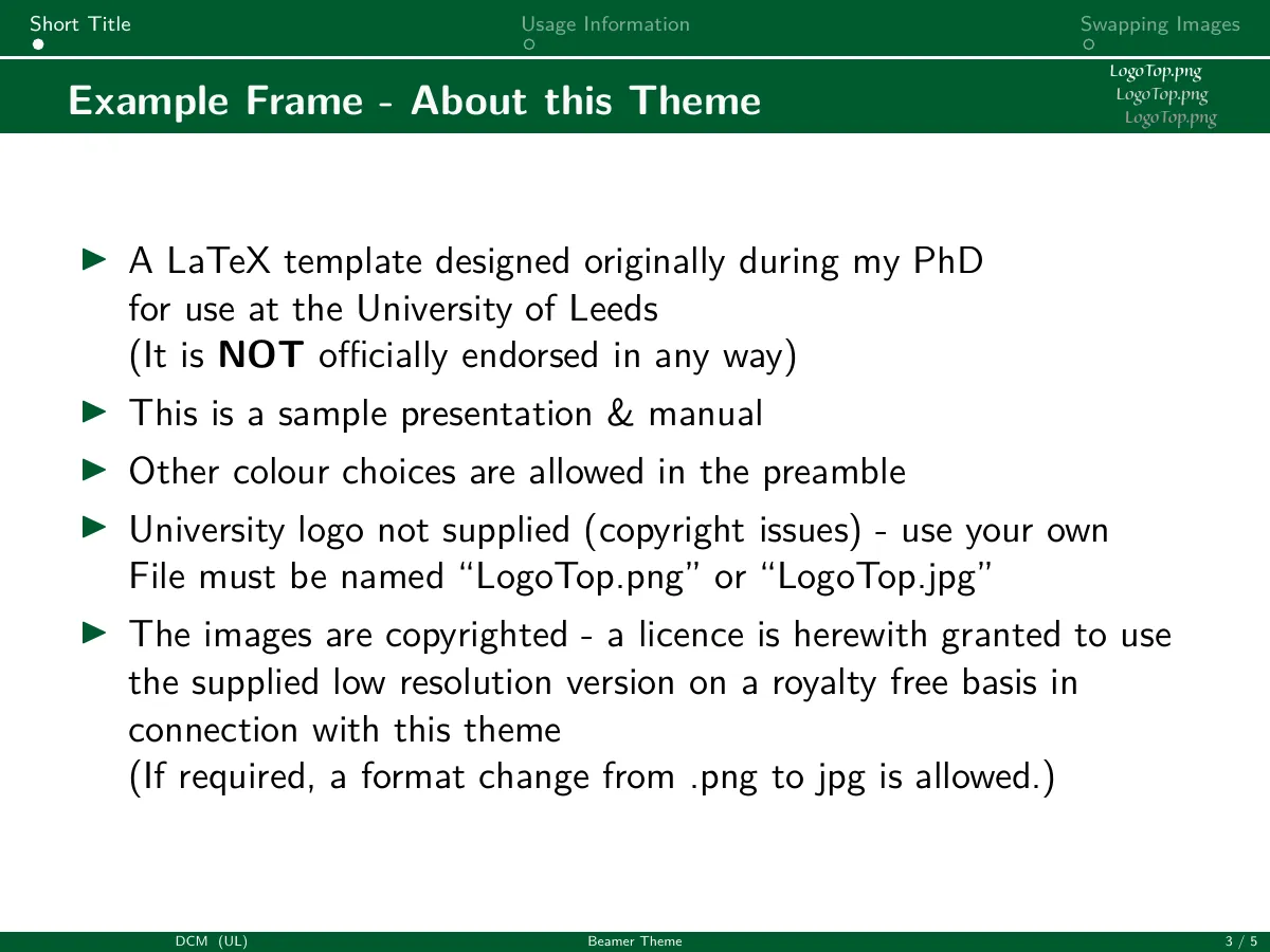 University of Leeds Beamer theme (detlevcm) LaTeX template, page 3 of 5