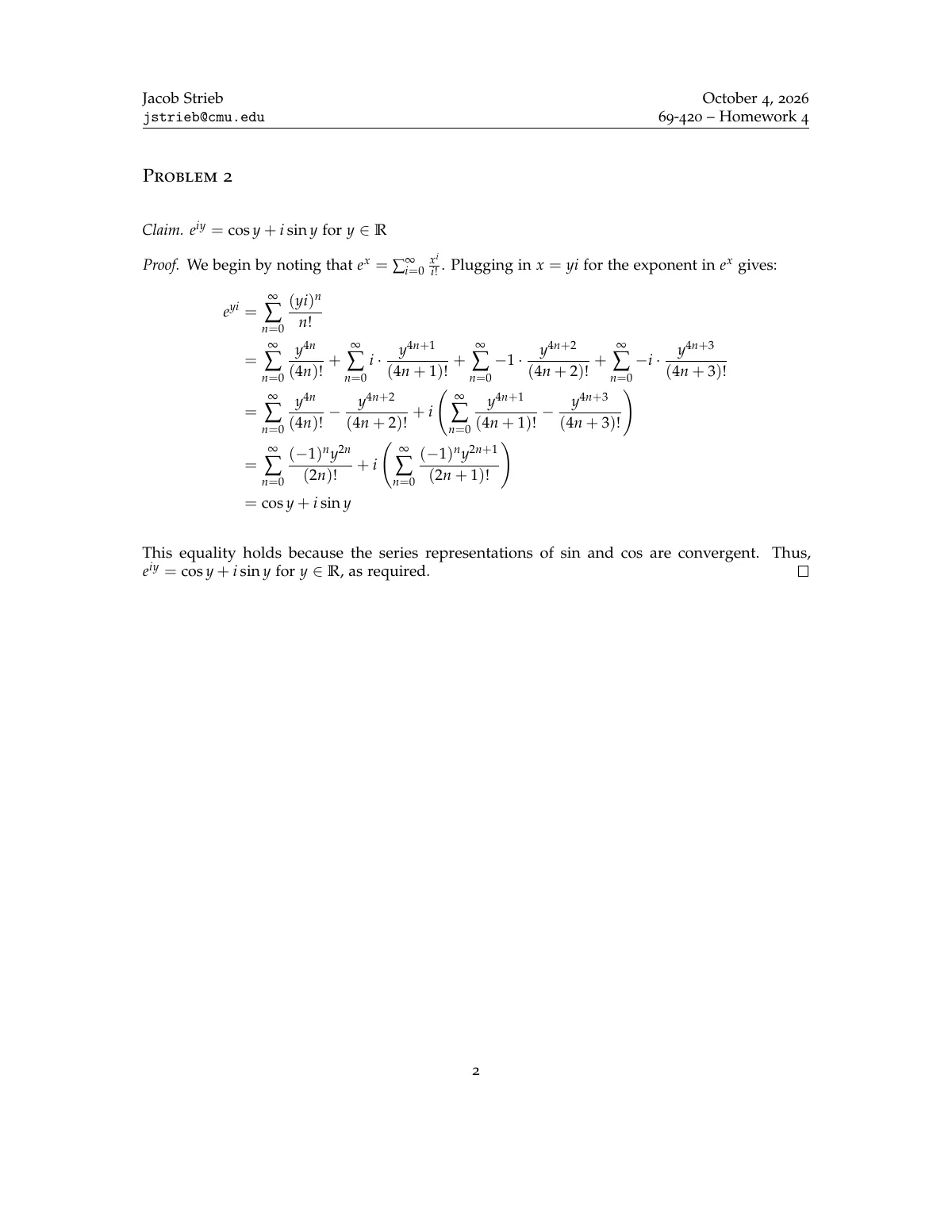 Homework template for maths and computer science LaTeX template, page 2 of 4