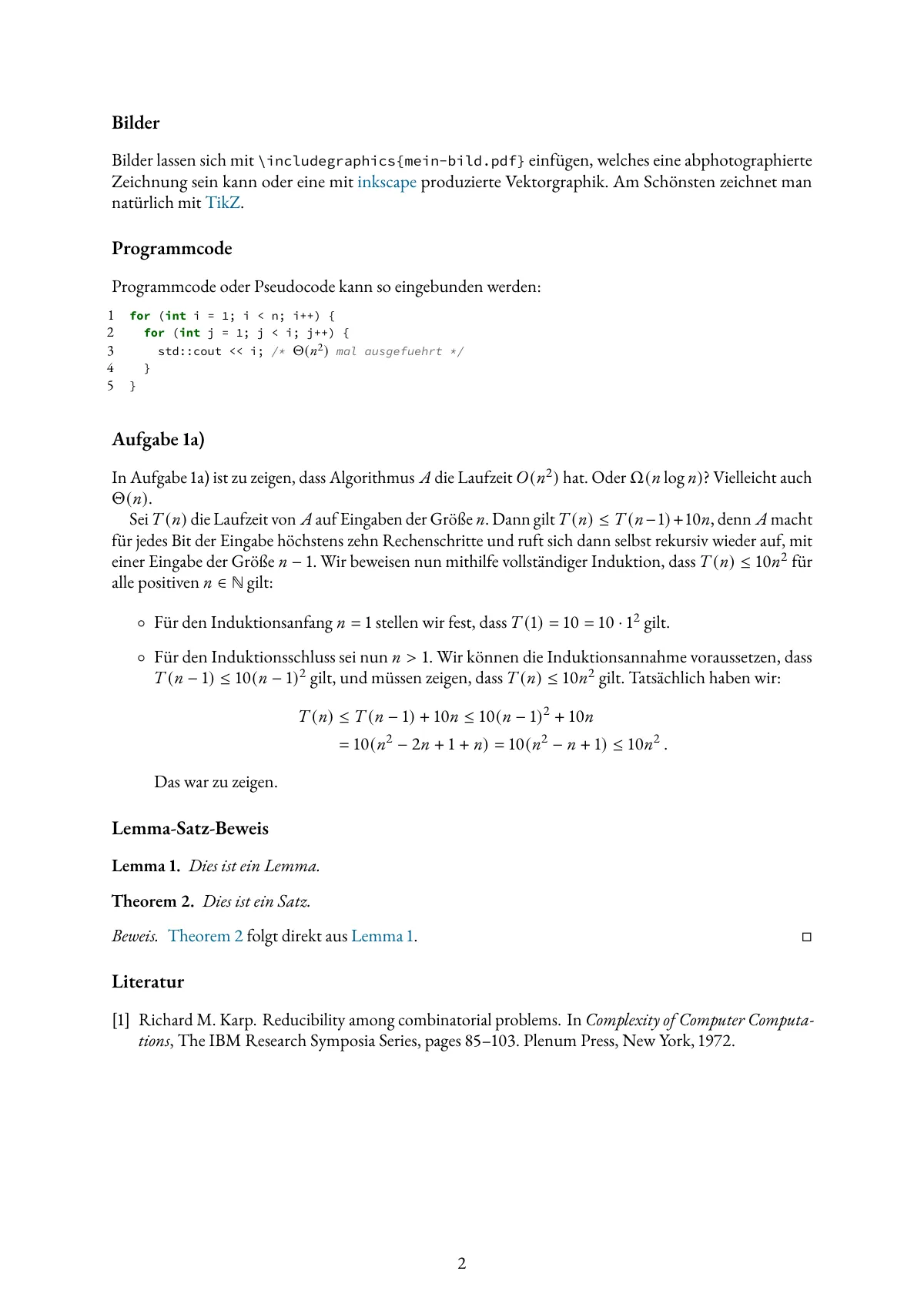 Notes and exercise solutions, German, multiple authors LaTeX template, page 2 of 2