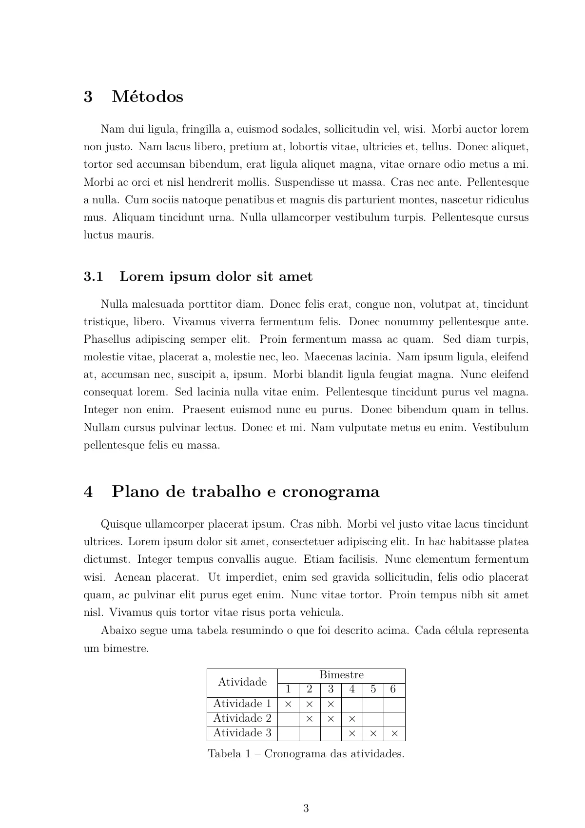 Plantilla de LaTeX Propuesta de proyecto de investigación en portugués, página 3 de 4
