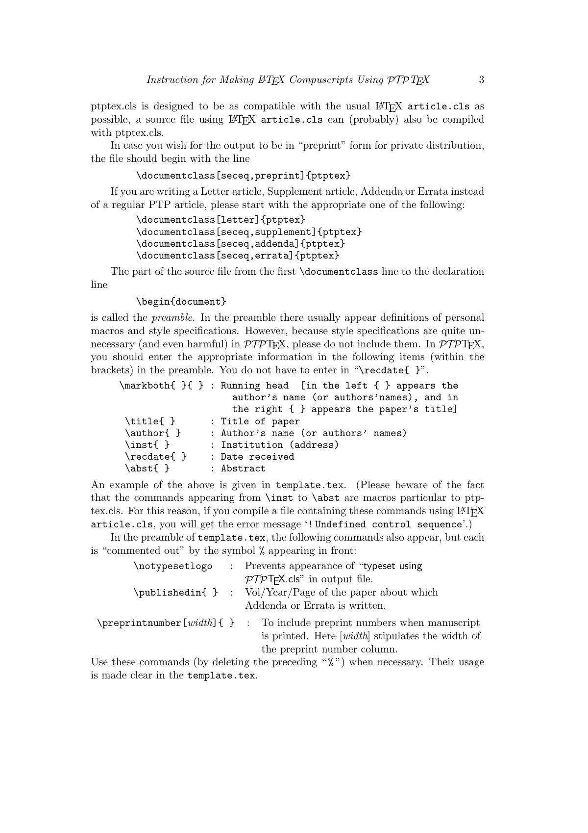Progress of Theoretical Physics compuscript (PTPTeX) LaTeX template, page 3 of 12