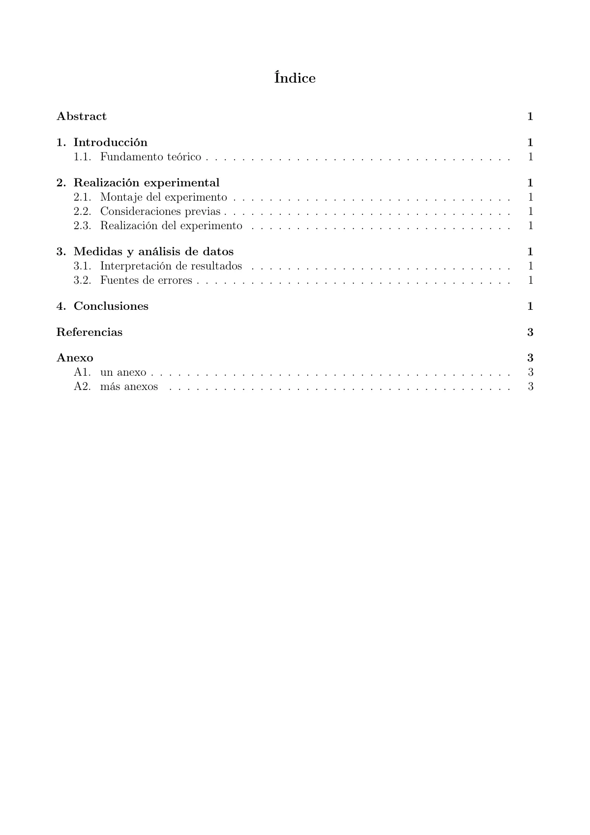 Spanish lab report with LaTeX command guide LaTeX template, page 2 of 5