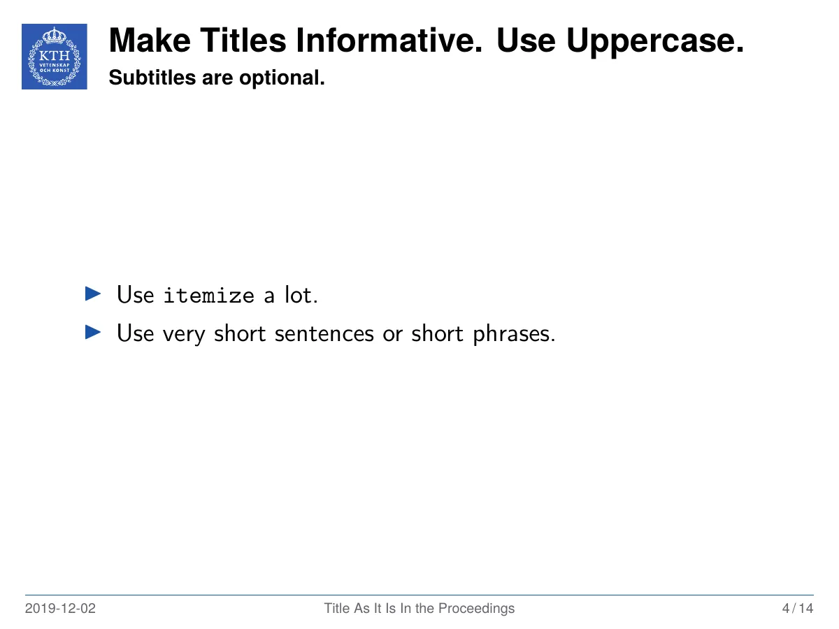 KTH Royal Institute of Technology Beamer theme LaTeX template, page 4 of 19
