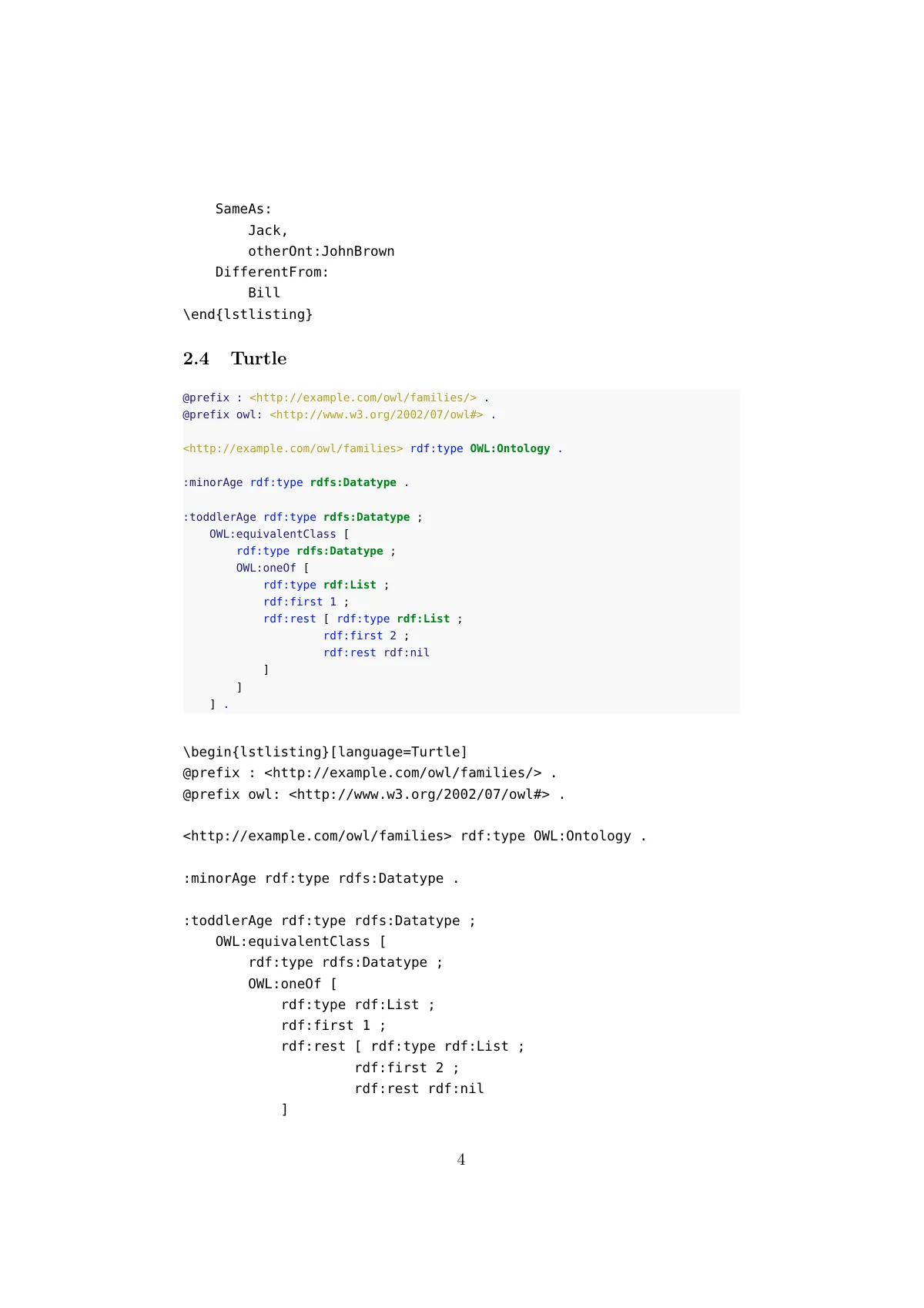 OWL ontology syntax highlighting manual LaTeX template, page 4 of 21