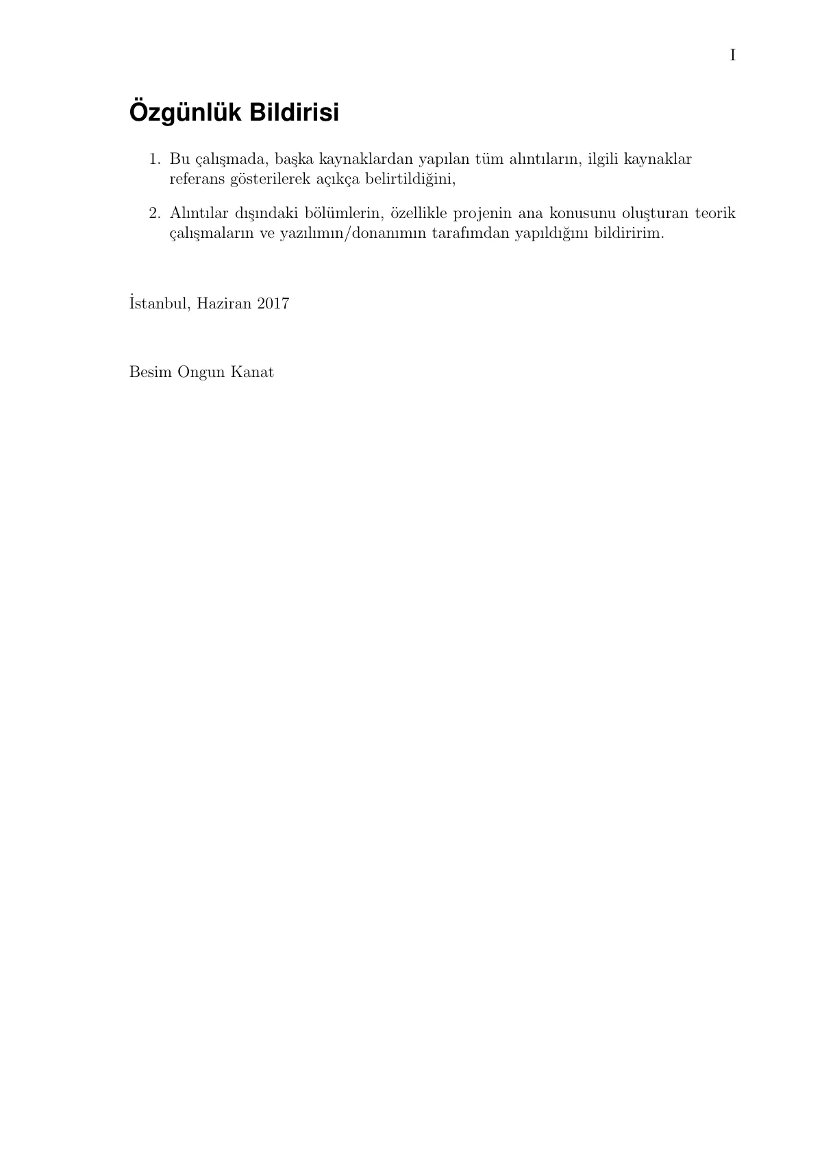 Istanbul Technical University graduation project report LaTeX template, page 2 of 14