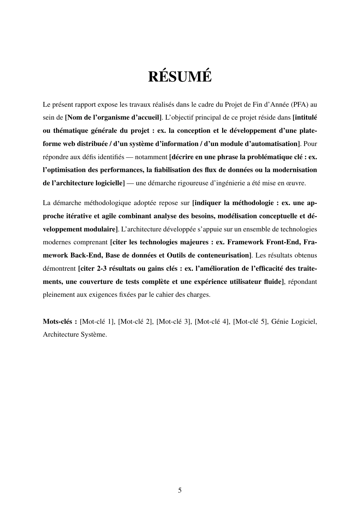 ENSA Fès internship and final-year engineering report LaTeX template, page 5 of 37