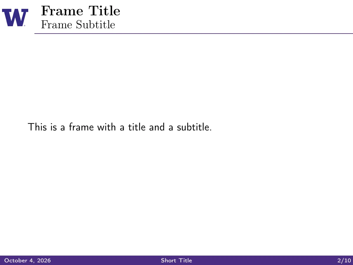 University of Washington Beamer theme LaTeX template, page 3 of 12