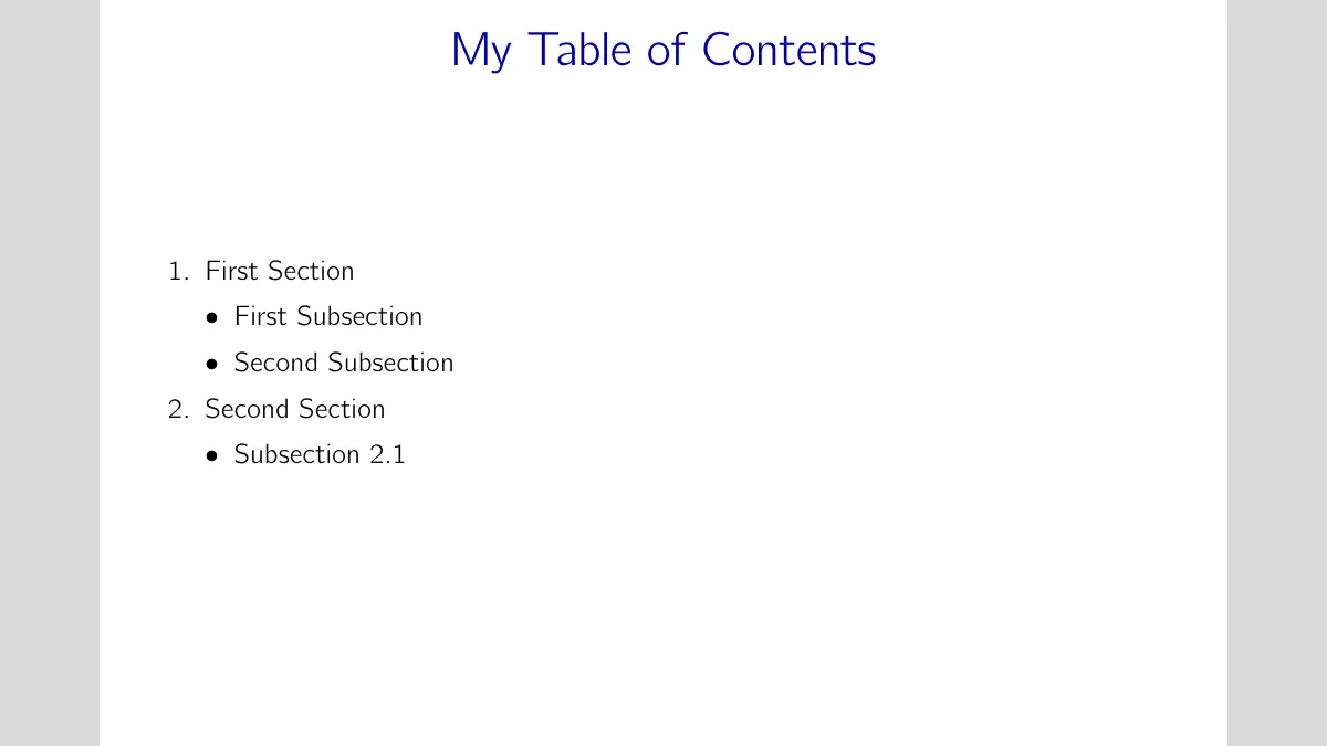 LaTeX-mallen Presentationer med talk-klassen, sidofält och innehållsförteckning, sida 2 av 13